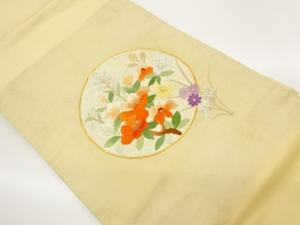 金駒刺繍丸文に花々模様名古屋帯